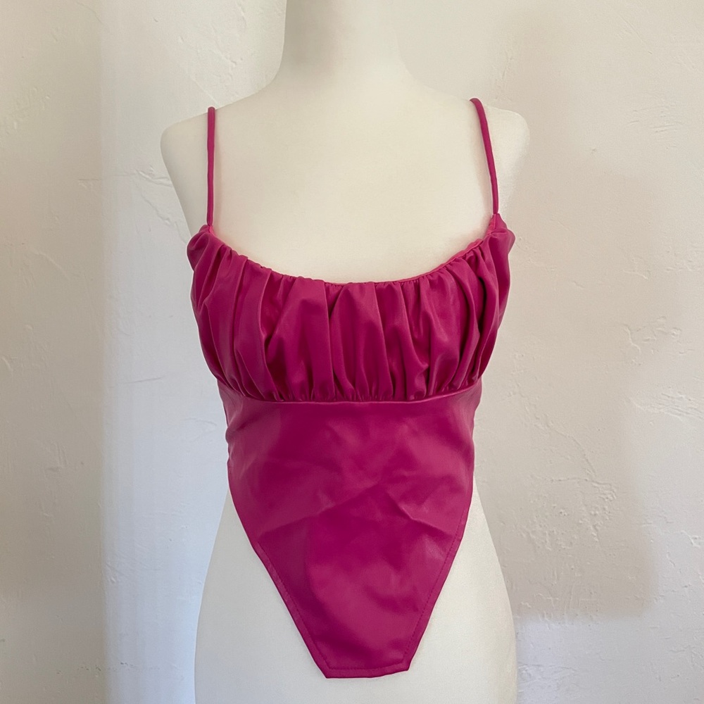 Hot pink camisole .faux leather.